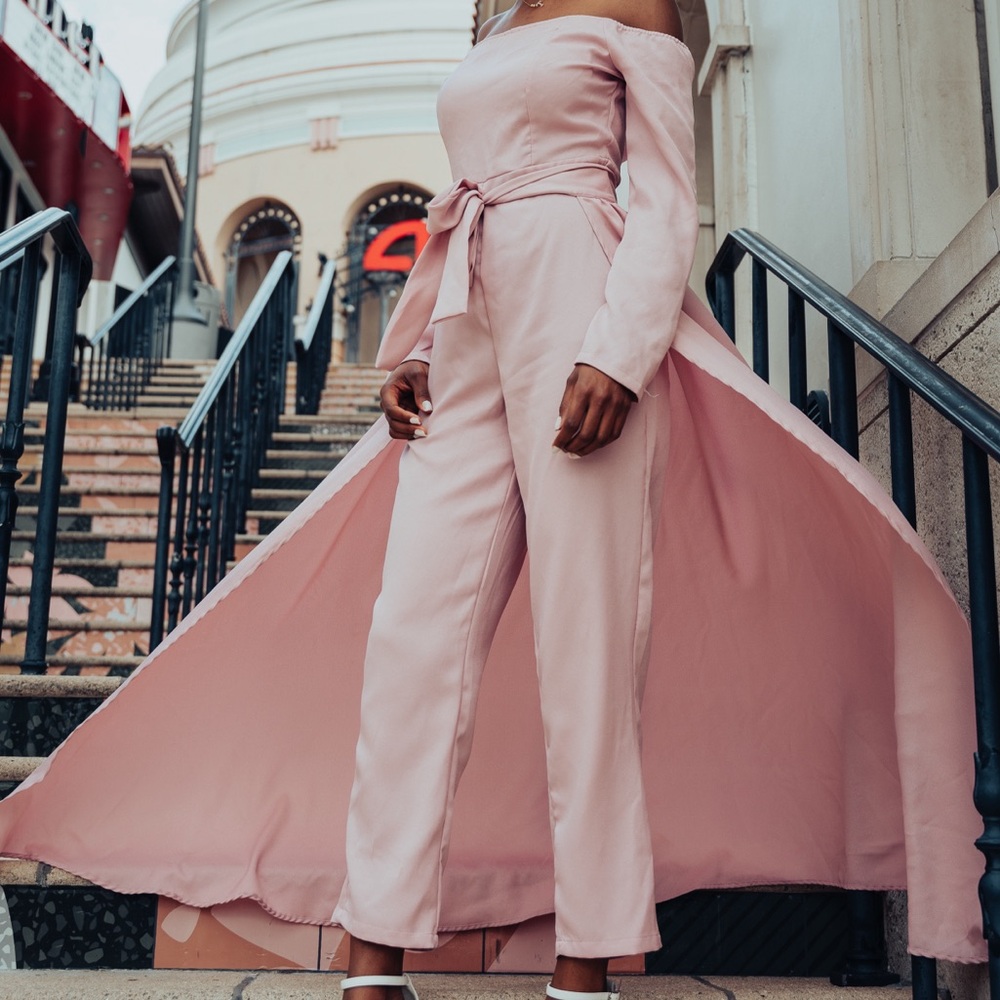 Off shoulder jumpsuit with skirt